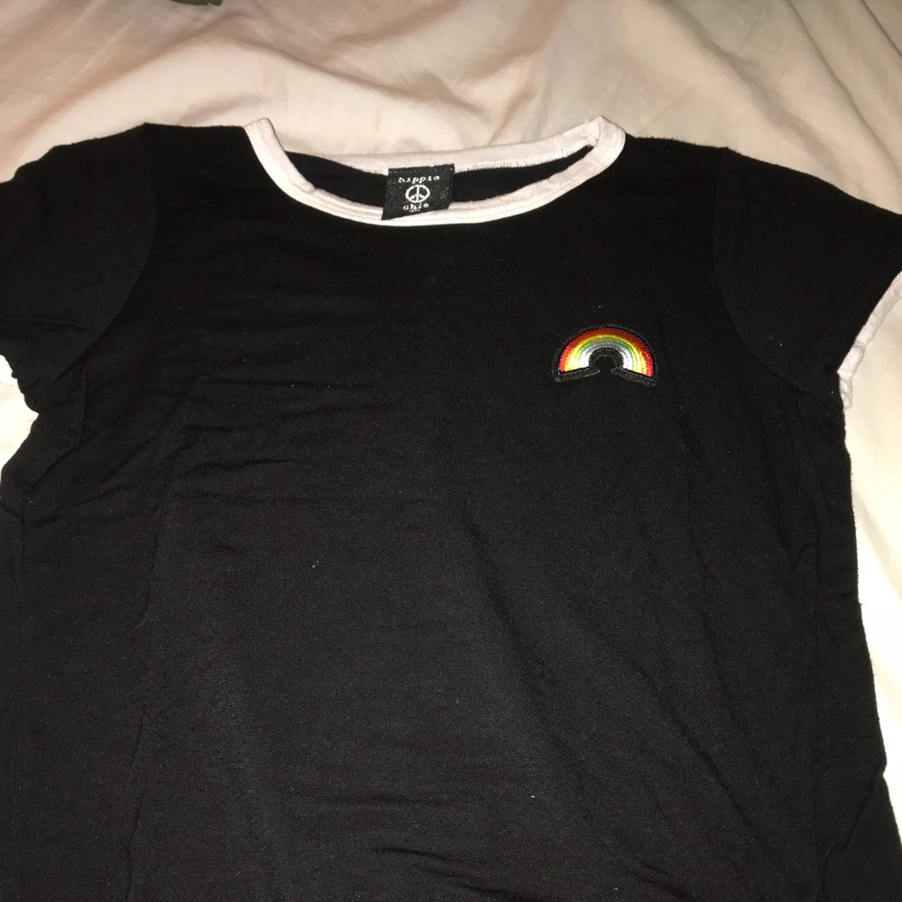 Black Rainbow Patch Top